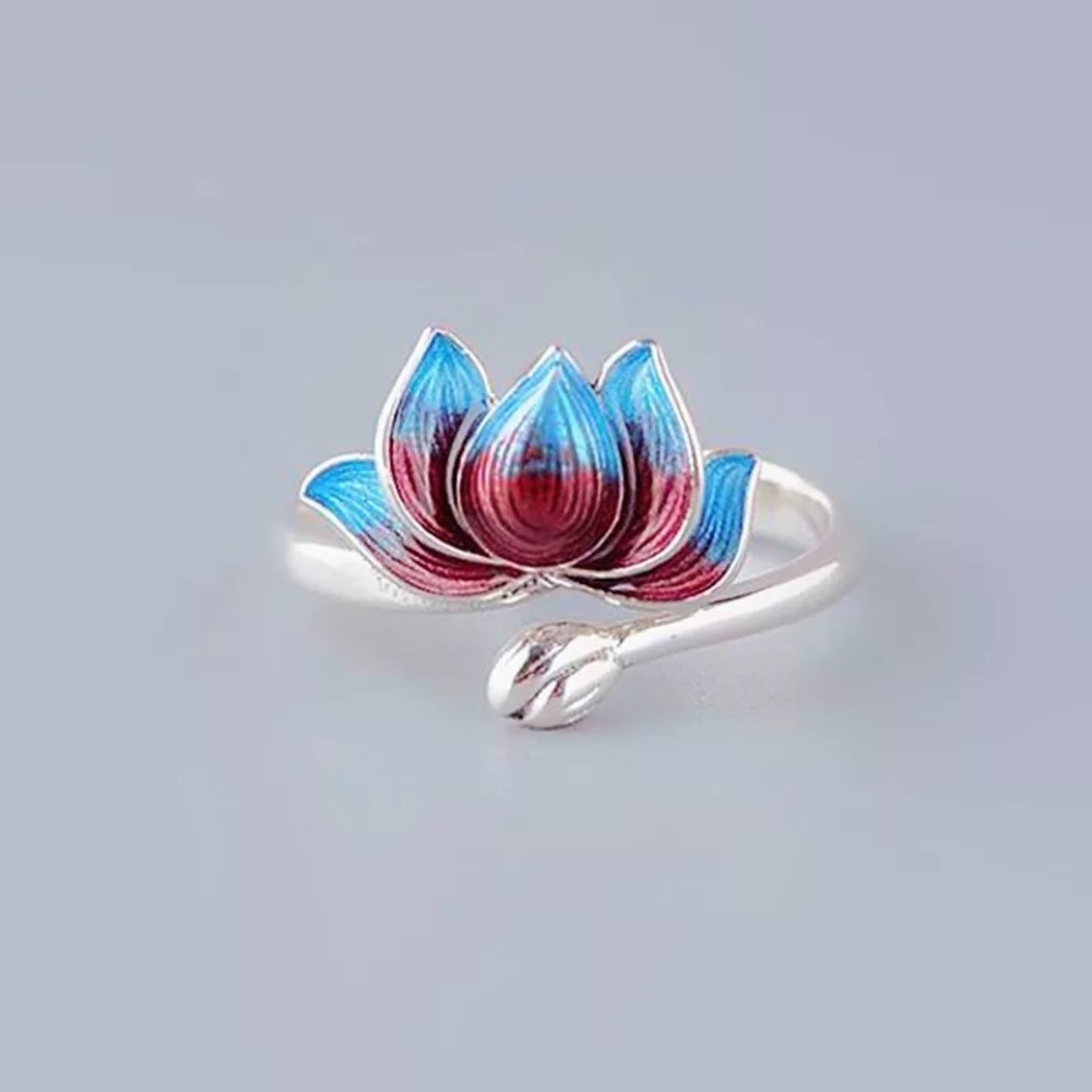 New Sterling Silver 925 Bright Lotus Adjustable Ring